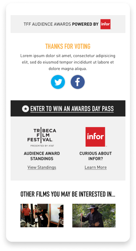 Tribeca Film Festival voting app screenshot